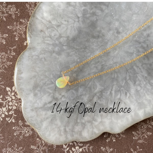 高品質 一粒オパール ネックレス 14kgf 華奢 ペアシェイプ ネックレス