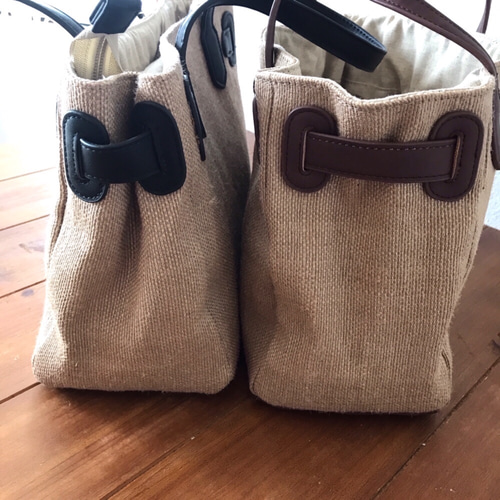 迦蓮　トートバッグ　ハンドメイド　ベージュ×ブラウン　ベルト付き 極厚4号帆布 ハンドメイド トートバッグ ブラウン｜100年愛せる