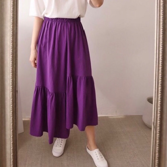リネン イレギュラーギャザー フレア スカート4colour/ ボトム レディースファッション 2枚目の画像
