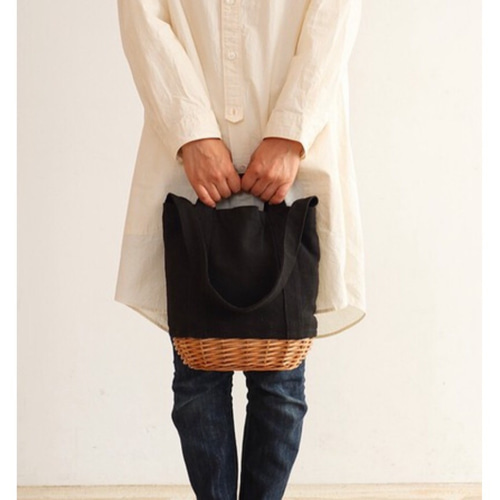 柳キャンバスバッグ Sサイズ ブラック ホワイト ハンドバッグ ワン  