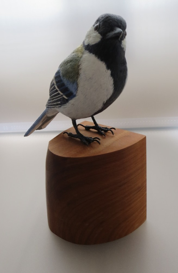 シジュウカラ　木で作った実物大の鳥の置物　木彫り・バードカービング・鳥好きさんへ 3枚目の画像