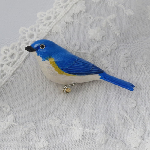 木彫りの鳥シジュウカラの着枝直前