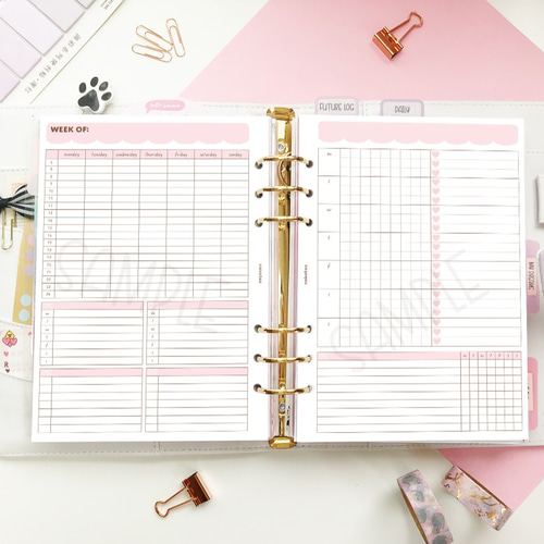 001-M6～A5》沢山プランできる可愛いパステル色スカラップの一週間分