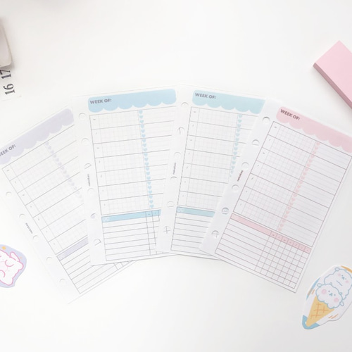 001-M6～A5》沢山プランできる可愛いパステル色スカラップの一週間分