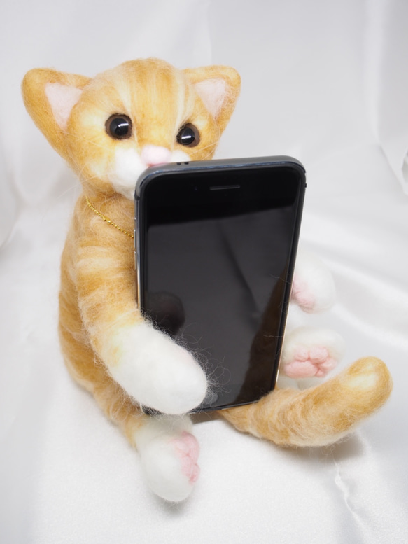 ★受注製作★ 羊毛フェルト★ちゃとら 子猫 ★ スマホスタンドにも♪ 5枚目の画像