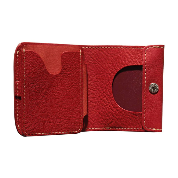小さいふ。コンチャ 「栃木レザーOilヌメシリーズ オイルレッド」赤 ミニ財布 小さい財布 コンパクト財布 5枚目の画像