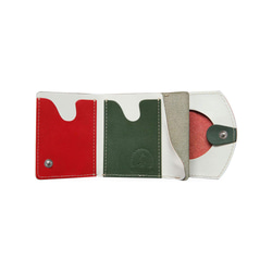 小さいふ。ペケーニョ 「栃木レザー tomato トマト」赤×緑×白 ミニ財布 2枚目の画像