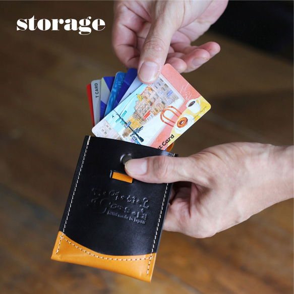 【ヌメ革 定期入れ 】引っ張るレザーカードケース 定期ポケット付き クアトロガッツ FVTブルー×FVTレッド 5枚目の画像