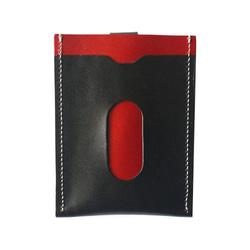 【ヌメ革 定期入れ 】引っ張るレザーカードケース 定期ポケット付き クアトロガッツ FVTレッド×FVTブラック 2枚目の画像
