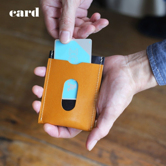 【ヌメ革 定期入れ 】引っ張るレザーカードケース 定期ポケット付き クアトロガッツ ヌメ素 3枚目の画像