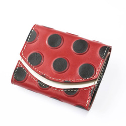 小さいふ。ペケーニョ イタリアンレザー+アートシリーズ「あかてんとう虫」赤×黒 ミニ財布 3枚目の画像