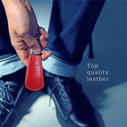 【 イタリアンアートレザー × 職人 ダリ レッド】 キーリング付き 靴べら 携帯用 ミニ シューホーン 5枚目の画像