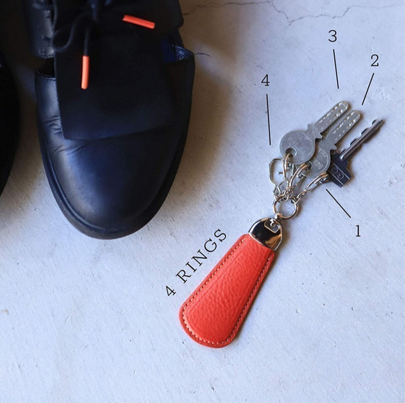 【 イタリアンアートレザー × 職人 ダリ レッド】 キーリング付き 靴べら 携帯用 ミニ シューホーン 7枚目の画像