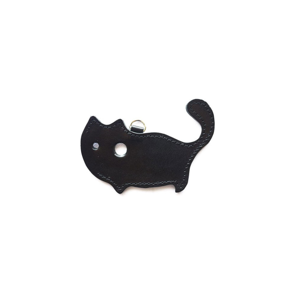 【猫グッズ・革・レザー】猫のかたちをしたリップクリームケース クアトロガッツ（ブラック） 1枚目の画像