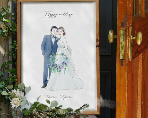 結婚式 ウェルカムボード コルクボード時計 似顔絵オーダー 似顔絵