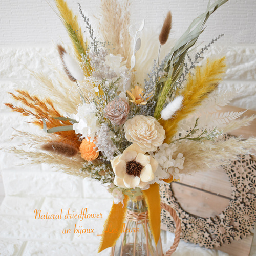 マスタードカラー ドライフラワー ブーケ ウェディング 和装 ドレス
