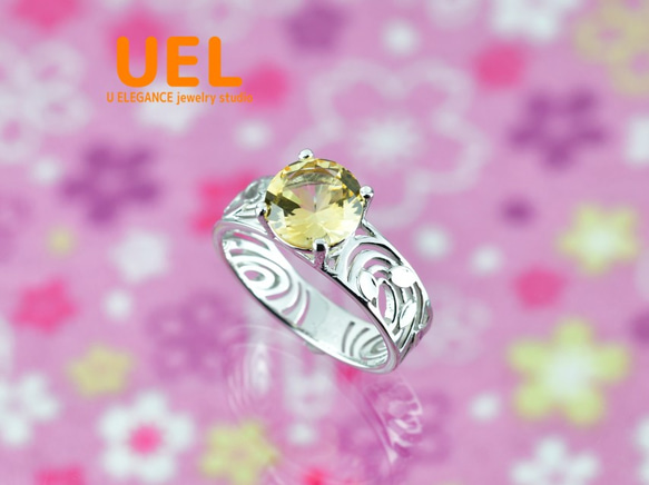 さくらインカット®リング ライトシトリン 8mm SLIVER925 指輪