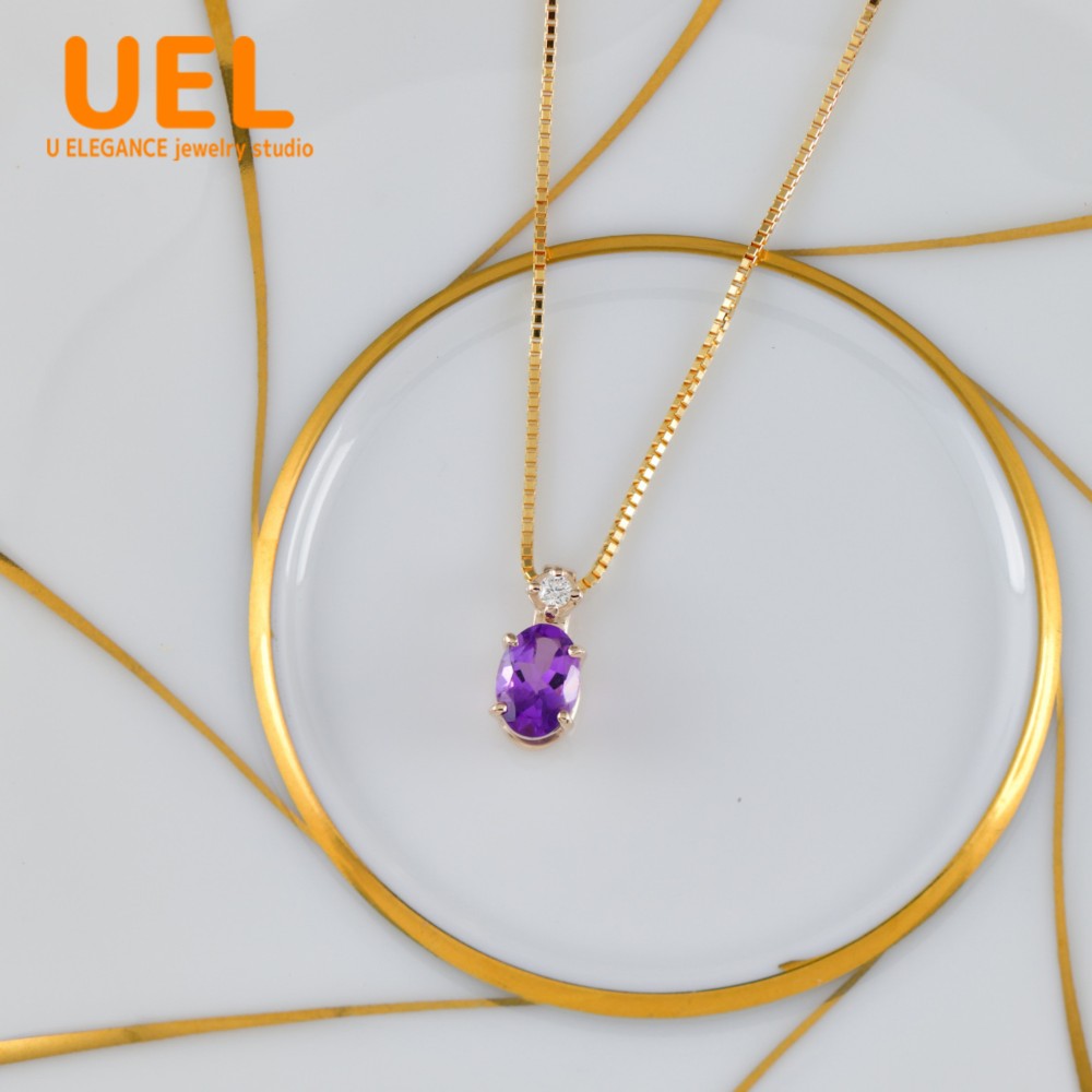 K10　オーバルカット　アメジスト　ダイヤモンド　ペンダントトップ