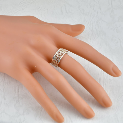 青海波のリング 日本伝統の格子文様 和柄 シリバーリング 3D-CAD