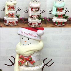 スノーマン　４段おむつケーキ クリスマスの期間限定　出産祝いや誕生日祝いに！ 3枚目の画像