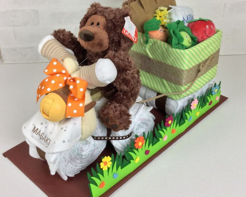 おむつケーキ おむつバイク 出産祝いや誕生日祝いに 名入れ刺繍可