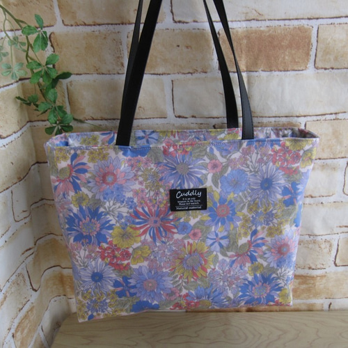 オーダー品 ラミネート ボタニカル 花柄 ブルー＆ピンク系 ショルダー 