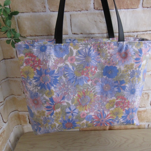 オーダー品 ラミネート ボタニカル 花柄 ブルー＆ピンク系 ショルダー 
