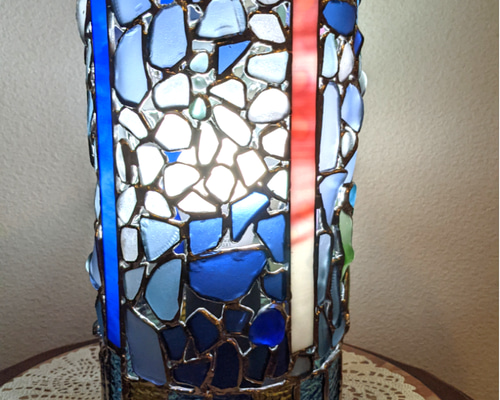 シーグラスのテーブルライトのステンドグラス シーグラスのテーブルライトのステンドグラス