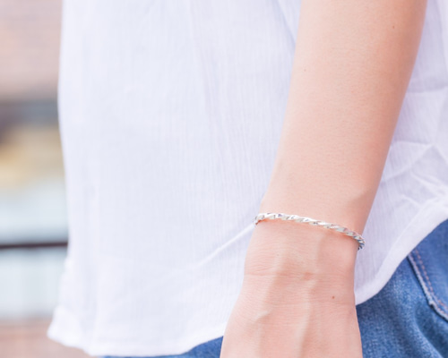 SV999(純銀）ユニセックス波バングルS,M,L バングル・リストバンド