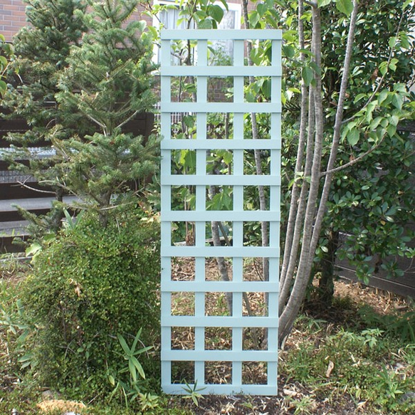木製ラティス　トレリス　ガーデンフェンス　立て掛け型　☆ライトブルー☆ 1枚目の画像