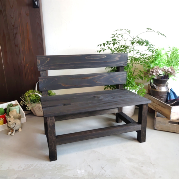 木製ミニベンチ（スタンダード型）　花台　フラワースタンド　☆ダークブラウン☆ 1枚目の画像