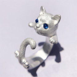 オリジナルデザイン手作りスターリングシルバーライブマウスバースデーリングリングかわいい猫のジュエリーレタリングパーソナラ 3枚目の画像