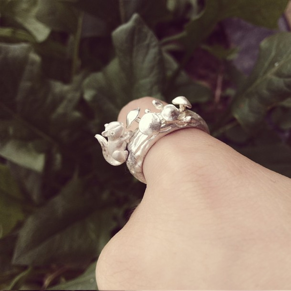 リスオリジナル手彫り925スターリングシルバー人差し指かわいい動物