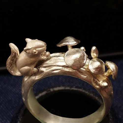 リスオリジナル手彫り925スターリングシルバー人差し指かわいい動物