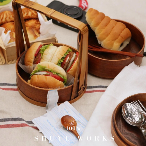 送料無料！和風お弁当箱無垢材と風ピクニックレトロ木製アンティーク