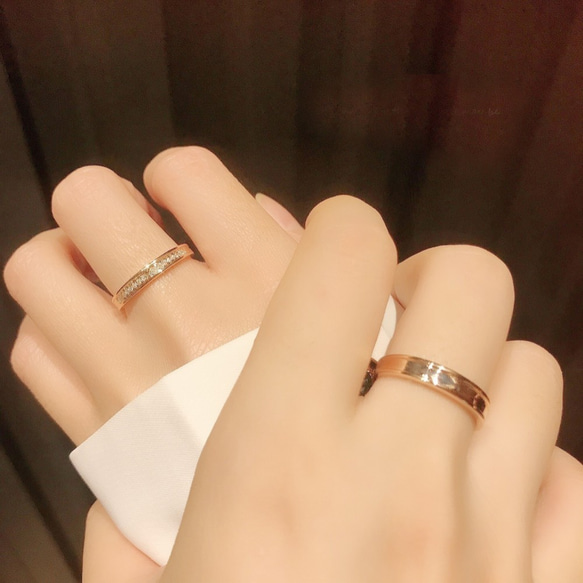 手作受注制作K18のゴールドcouple ring love名入れ可能/結婚指輪/天然ダイヤモンド リングローズゴールド 3枚目の画像