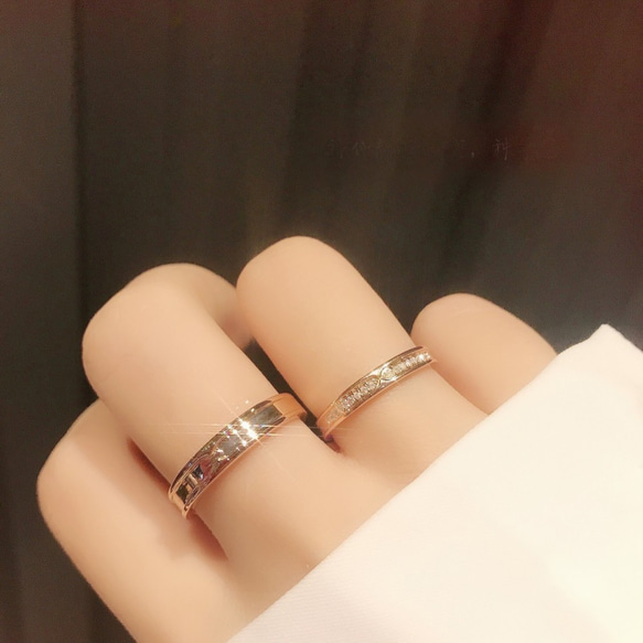 手作受注制作K18のゴールドcouple ring love名入れ可能/結婚指輪/天然ダイヤモンド リングローズゴールド 4枚目の画像