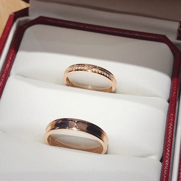 手作受注制作K18のゴールドcouple ring love名入れ可能/結婚指輪/天然ダイヤモンド リングローズゴールド 6枚目の画像