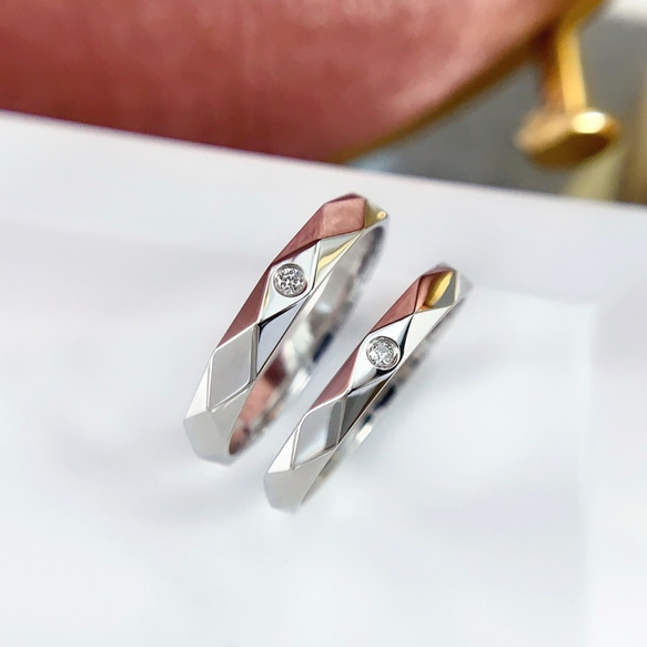 送料込み　手作り受注制作K18のゴールドcouple ring love名入れ可能/結婚指輪/天然ダイヤモンド リング 1枚目の画像