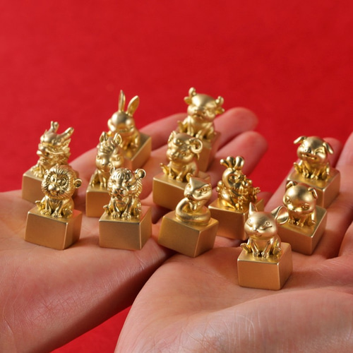 動物干支真鍮印鑑名カスタムアンティーク書道エンブレムパーソナライズ