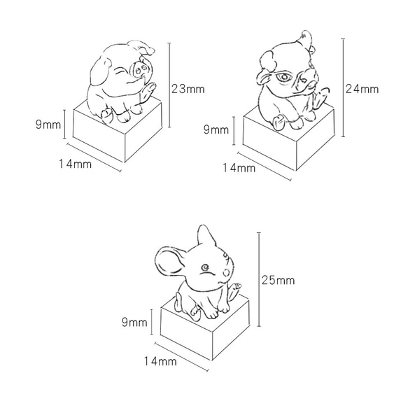 アニマルシールゾディアックシールラットシール牛シール豚シール925シルバーシール認印実印銀行印いんかんお名前スタンプ判子 8枚目の画像