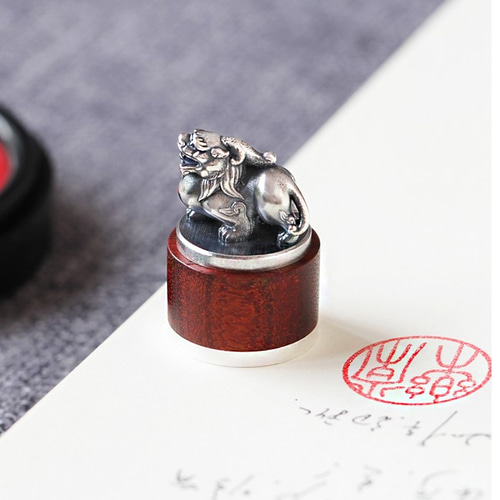 縁起の良い Pixixi純銀製シール書道碑文、名前、印章彫刻、中国風認印