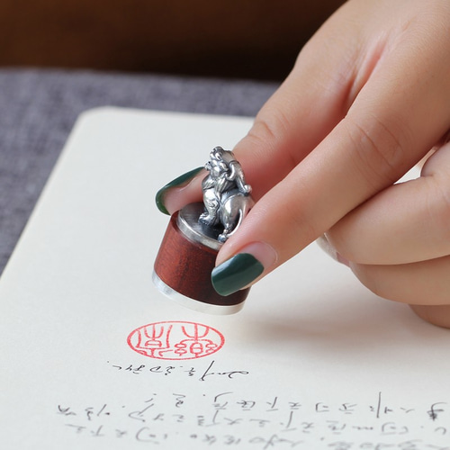 縁起の良い Pixixi純銀製シール書道碑文、名前、印章彫刻、中国風認印