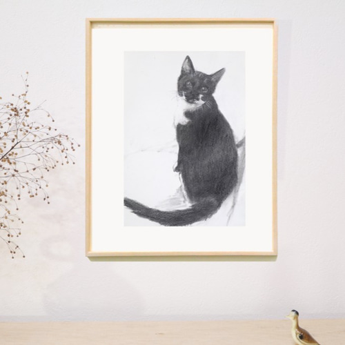 額縁付き手描き猫のデッサン 原画  ※一点もの 0_ae001d30427779f133dd9b50c99f