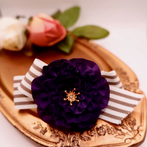 お花とリボンの2wayクリップ(紫） 1枚目の画像