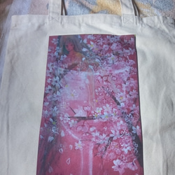 布トートバッグ　 魔女の桜浴 縦377㎜　横325㎜ 1枚目の画像