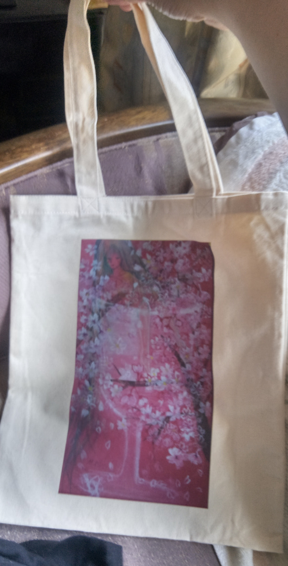 布トートバッグ　 魔女の桜浴 縦377㎜　横325㎜ 2枚目の画像