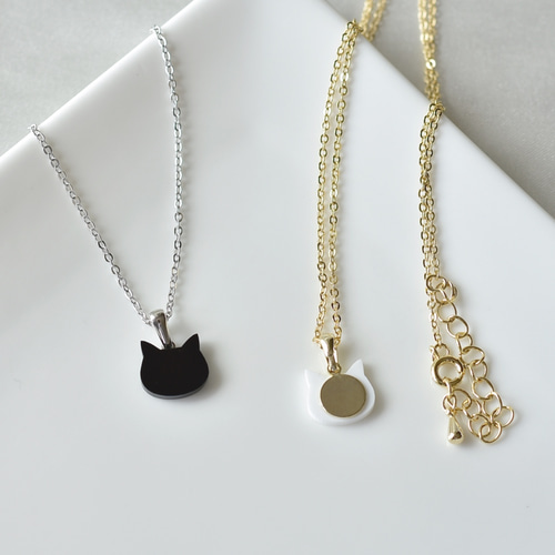 黒猫と白猫のシンプルペアネックレス ( ロングネックレス