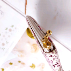 優しい花柄 L字ファスナーのミニポーチ サニタリーポーチ スマートキーケース*フラワー ピンク  wp 5枚目の画像