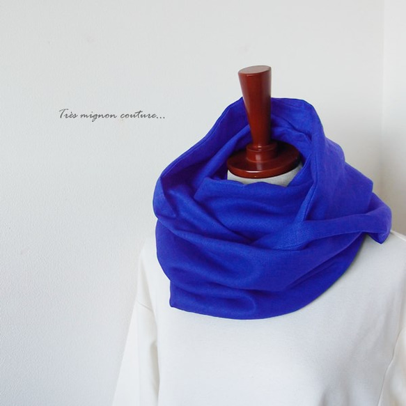 【受注製作】フレンチリネン（ロイヤルブルー） ねじりスヌード 1枚目の画像